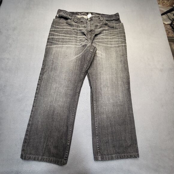 Roebuck And Co Jeans Mens 36x26 Black Straight Leg Distressed Denim - Picture 1 of 11